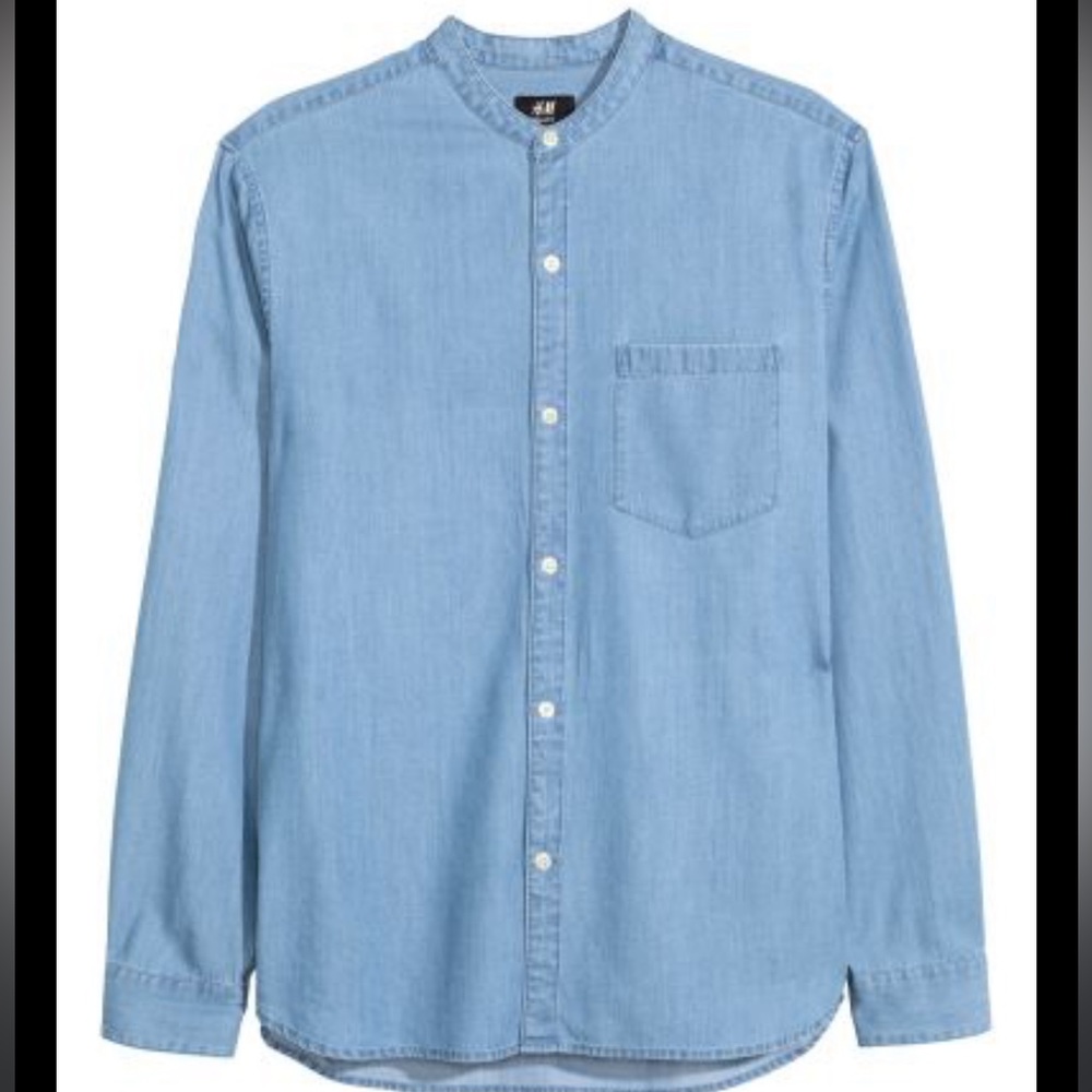 H&M Collardless Denim Button Up